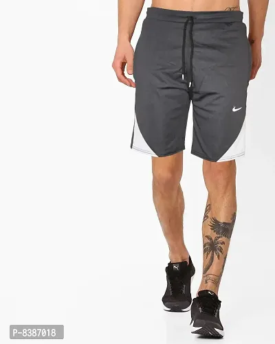 Fabulous Black Lycra Blend Colourblocked Regular Shorts For Men