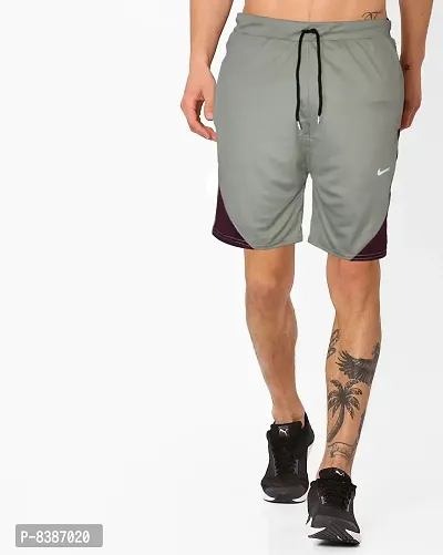 Fabulous Grey Lycra Blend Colourblocked Regular Shorts For Men