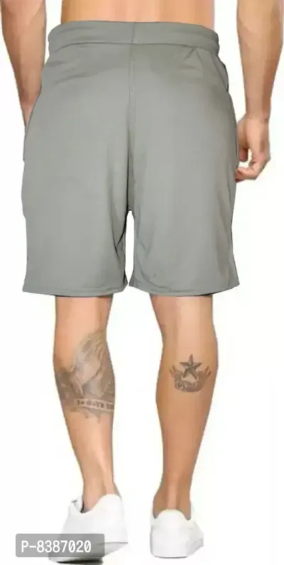 Fabulous Grey Lycra Blend Colourblocked Regular Shorts For Men-thumb2