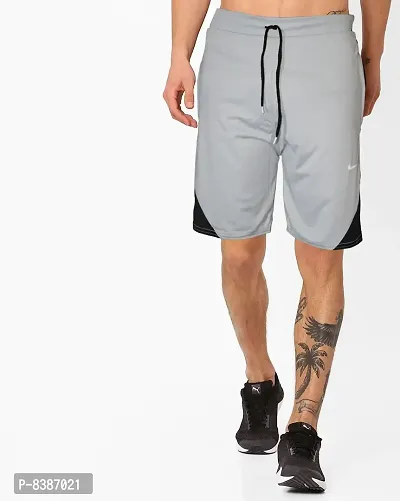 Fabulous Grey Lycra Blend Solid Regular Shorts For Men