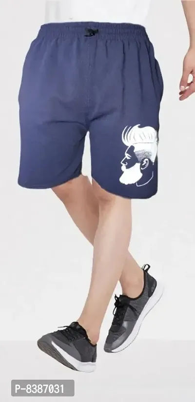 Fabulous Blue Cotton Blend Printed Regular Shorts For Men