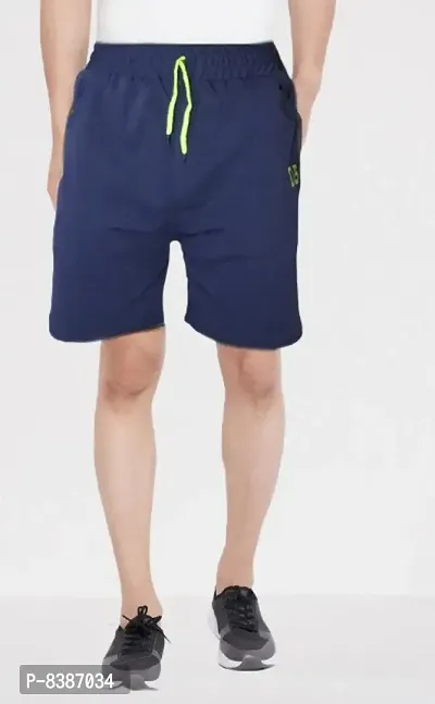 Fabulous Blue Cotton Blend Solid Regular Shorts For Men