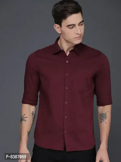 Elegant Maroon Pure Cotton Long Sleeves Solid Formal Shirts For Men