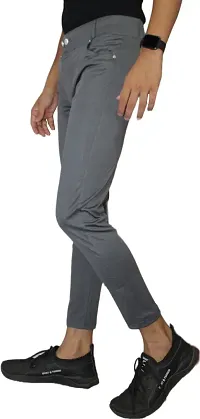 Stylish Dark Grey Lycra Blend Solid Trousers For Men-thumb2