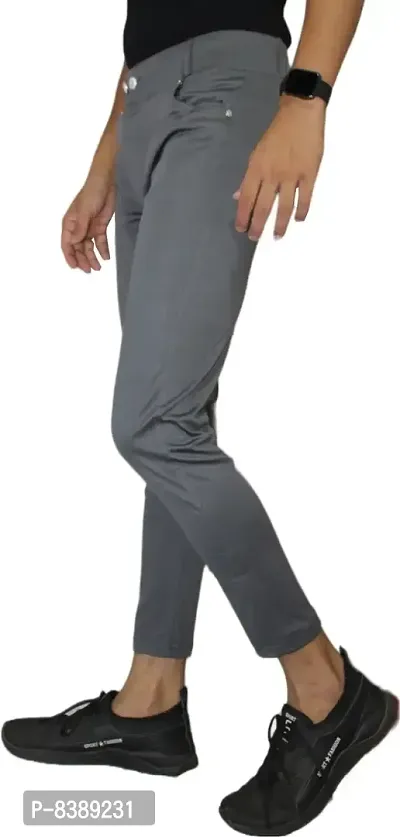 Stylish Dark Grey Lycra Blend Solid Trousers For Men-thumb3
