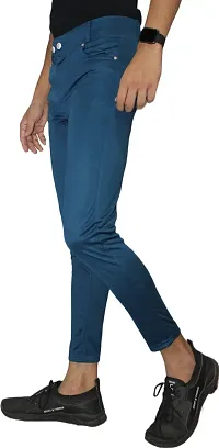Stylish Royal Blue Lycra Blend Solid Trousers For Men-thumb2