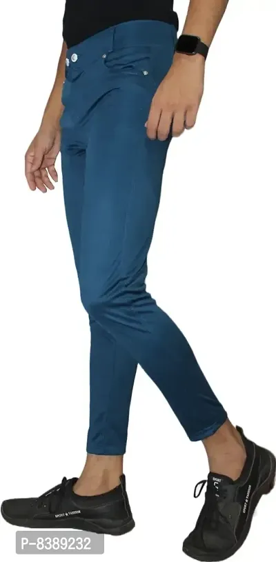 Stylish Royal Blue Lycra Blend Solid Trousers For Men-thumb3