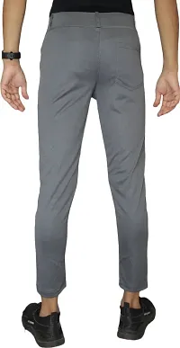 Stylish Dark Grey Lycra Blend Solid Trousers For Men-thumb1