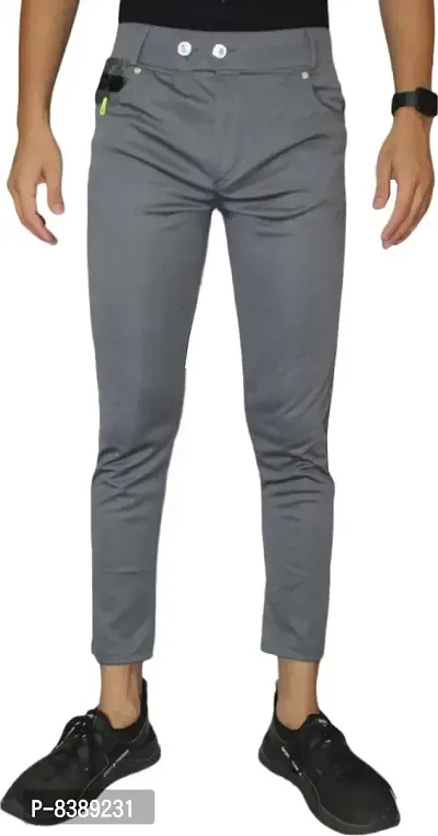 Stylish Dark Grey Lycra Blend Solid Trousers For Men-thumb0