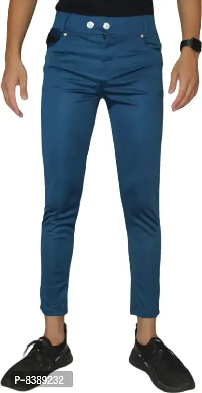 Stylish Royal Blue Lycra Blend Solid Trousers For Men-thumb0