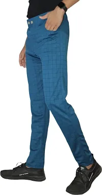 Stylish Royal Blue Lycra Blend Checked Trousers For Men-thumb2