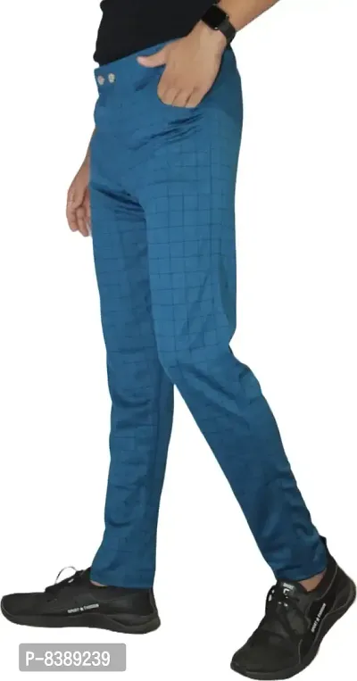 Stylish Royal Blue Lycra Blend Checked Trousers For Men-thumb3