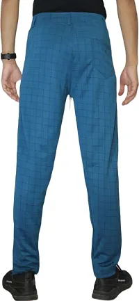 Stylish Royal Blue Lycra Blend Checked Trousers For Men-thumb1