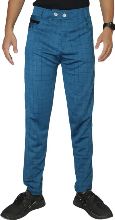 Polyester Blend Checked Trousers For Men