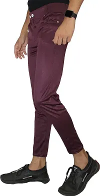 Stylish Maroon Lycra Blend Solid Trousers For Men-thumb2