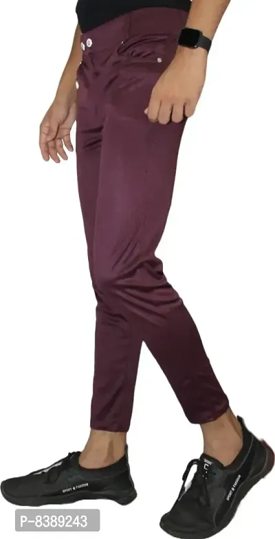 Stylish Maroon Lycra Blend Solid Trousers For Men-thumb3