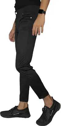 Stylish Black Lycra Blend Solid Trousers For Men-thumb2
