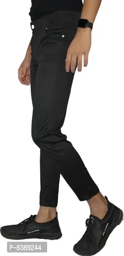 Stylish Black Lycra Blend Solid Trousers For Men-thumb3