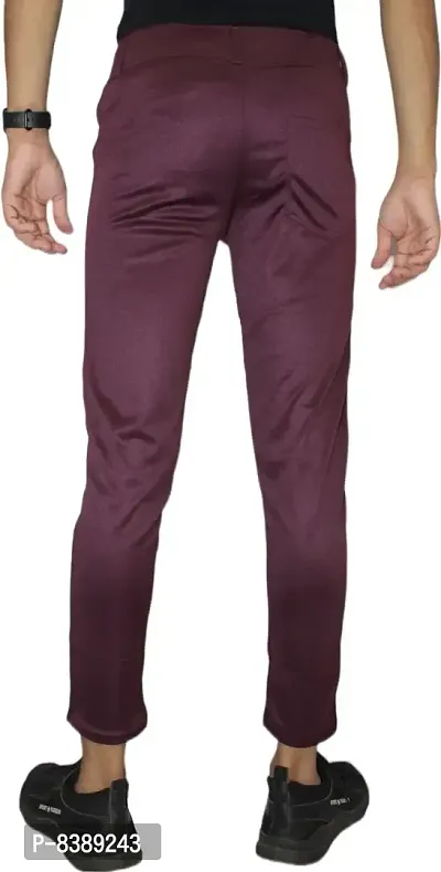 Stylish Maroon Lycra Blend Solid Trousers For Men-thumb2