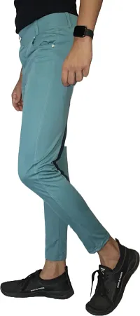 Stylish Sky Blue Lycra Blend Solid Trousers For Men-thumb2