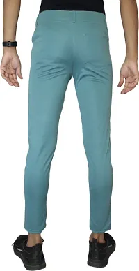Stylish Sky Blue Lycra Blend Solid Trousers For Men-thumb1