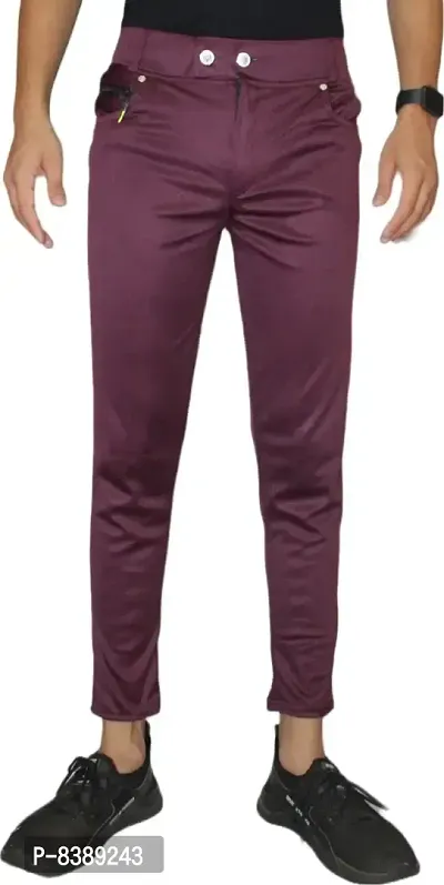 Stylish Maroon Lycra Blend Solid Trousers For Men-thumb0