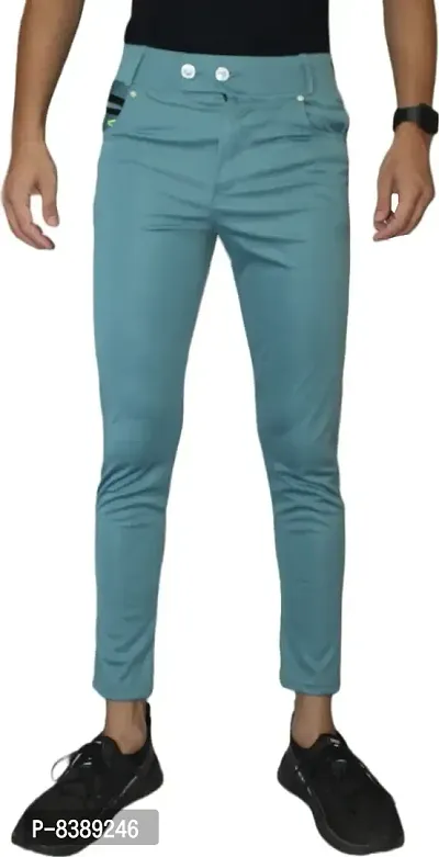 Stylish Sky Blue Lycra Blend Solid Trousers For Men
