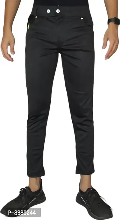 Stylish Black Lycra Blend Solid Trousers For Men-thumb0