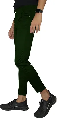 Stylish Mehandi Lycra Blend Solid Trousers For Men-thumb2