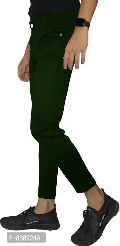 Stylish Mehandi Lycra Blend Solid Trousers For Men-thumb3
