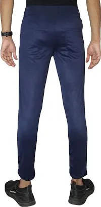 Stylish Navy Blue Lycra Blend Solid Trousers For Men-thumb1