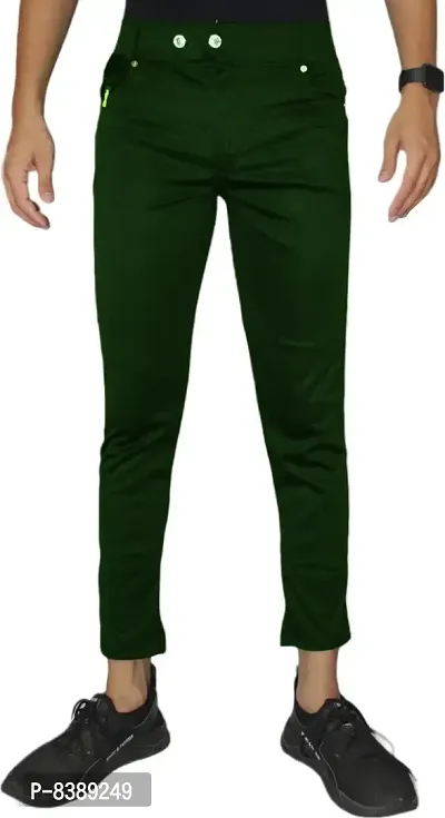 Stylish Mehandi Lycra Blend Solid Trousers For Men