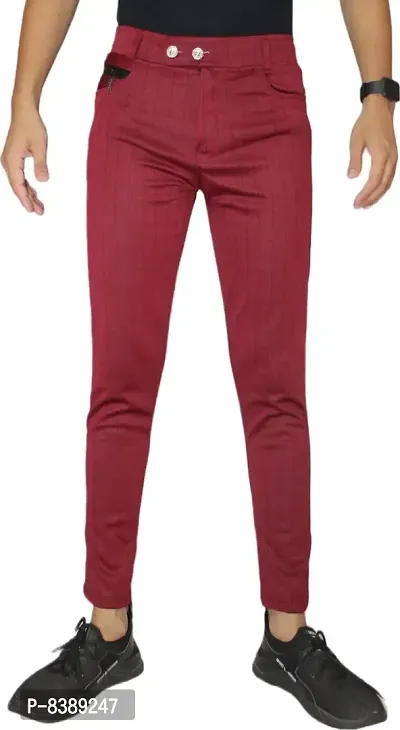 Stylish Maroon Lycra Blend Checked Trousers For Men