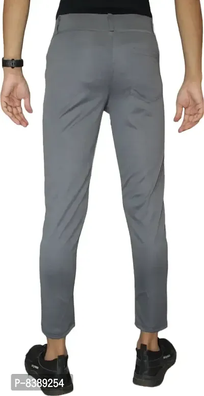 Stylish Dark Grey Lycra Blend Solid Trousers For Men-thumb2