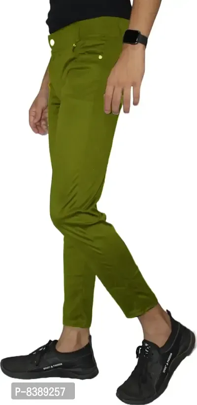Stylish Mustard Lycra Blend Solid Trousers For Men-thumb3