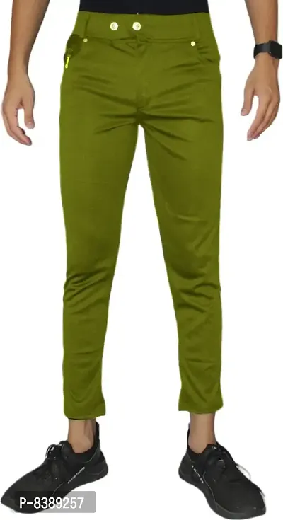 Stylish Mustard Lycra Blend Solid Trousers For Men-thumb0