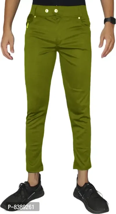 Stylish Green Lycra Blend Solid Trousers For Men