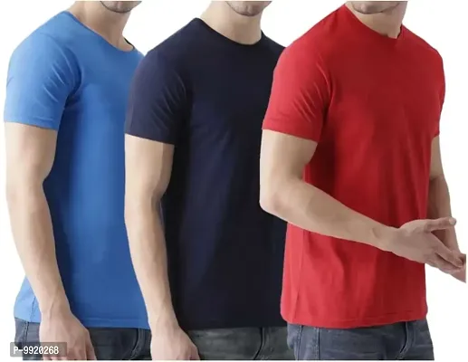 VANTAR Solid Men Multicolor T-Shirt (Pack of 3) (Large, Royal Blue, Blue, Red)-thumb0
