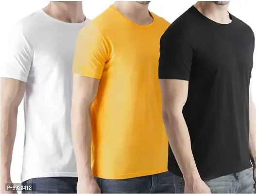 VANTAR Solid Men Multicolor T-Shirt (Pack of 3) (X-Large, White, Yellow, Black)