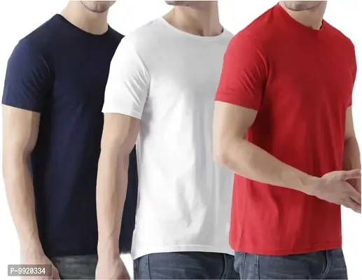 VANTAR Solid Men Multicolor T-Shirt (Pack of 3) (Medium, Blue, White, Red)