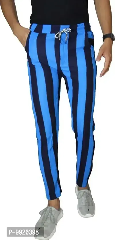 VANTAR Striped Men Track Pants (32, Blue, Black)