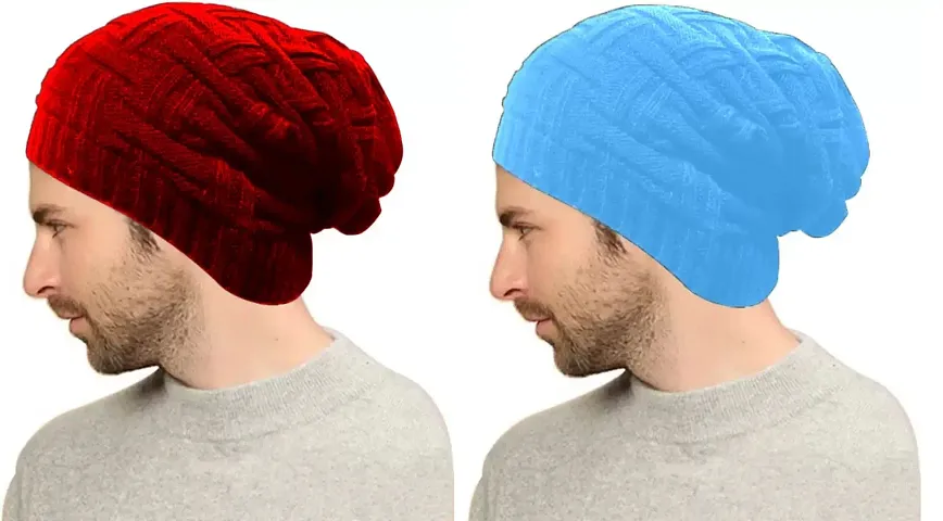 VANTAR Solid Woolen Beanie Cap (Pack of 2)