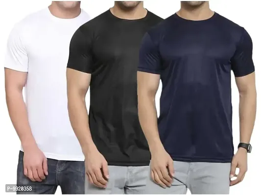 VANTAR Solid Men Multicolor T-Shirt (Pack of 3) (Large, White, Black, Blue)
