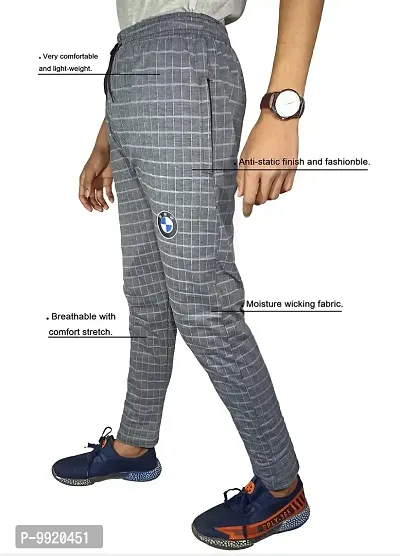 VANTAR Men's Regular Fit Cotton Blend Track Pants (tra_chec_Grey_30)-thumb3