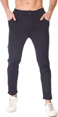VANTAR Men Regular Lycra Blend Trousers (32, Navy Blue)-thumb2