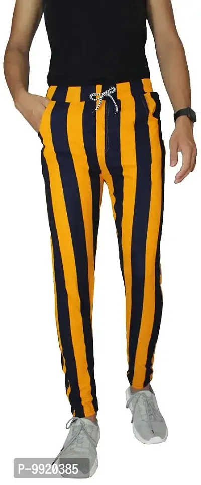 VANTAR Striped Men Track Pants (32, Yellow, Black)-thumb0