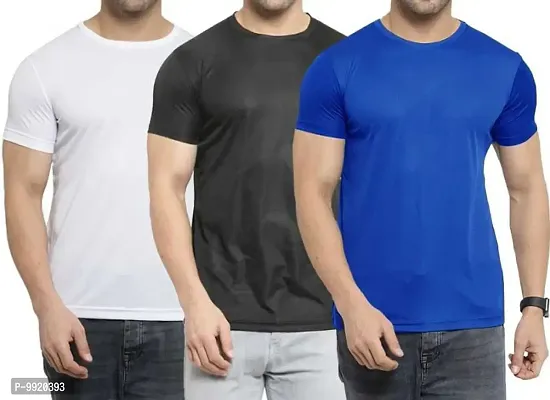 VANTAR Solid Men Multicolor T-Shirt (Pack of 3) (Medium, White, Black, Royal Blue)