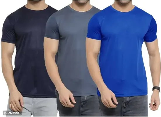 VANTAR Solid Men Multicolor T-Shirt (Pack of 3) (Medium, Blue, Grey, Royal Blue)