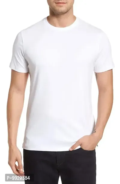 VANTAR Solid Men Round Neck T-Shirt (Medium, White)