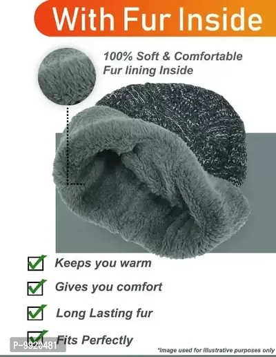 VANTAR Solid Woolen Beanie Cap (Pack of 2) (Dark Grey, Light Grey)-thumb4